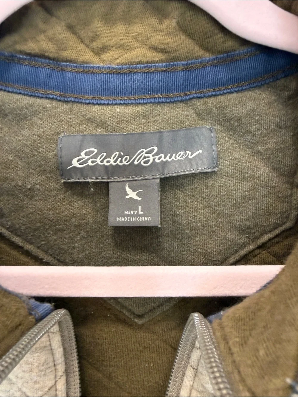 EUC Eddie Bauer Quilted Quarter-Zip Quilted Pullover - Beige Taupe